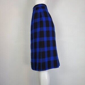 Vintage 80's Blue and Black Plaid Wool Skirt